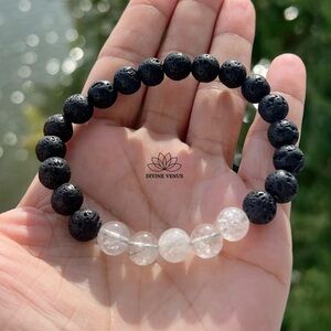 Lava Rocks & Quartz Stretch Bracelet